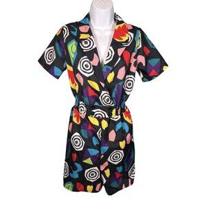 Stranger Things Eleven Costume Womens Vintage 80s Abstract Romper Hawkins Outfit